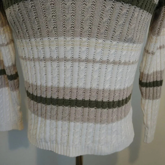Striped Cable  Knit VNeck Sweater, Earthy Colours L - Picture 4 of 5